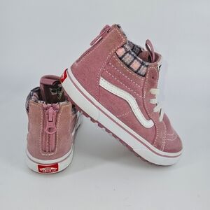 Vans Kids High-Top Sneakers - Pink and White Plaid Trim Girls size 10